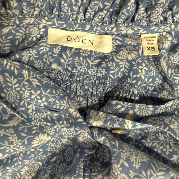 DOEN Rose Top in China Blue Mini Earl Floral Print XS like new - Picture 5 of 5